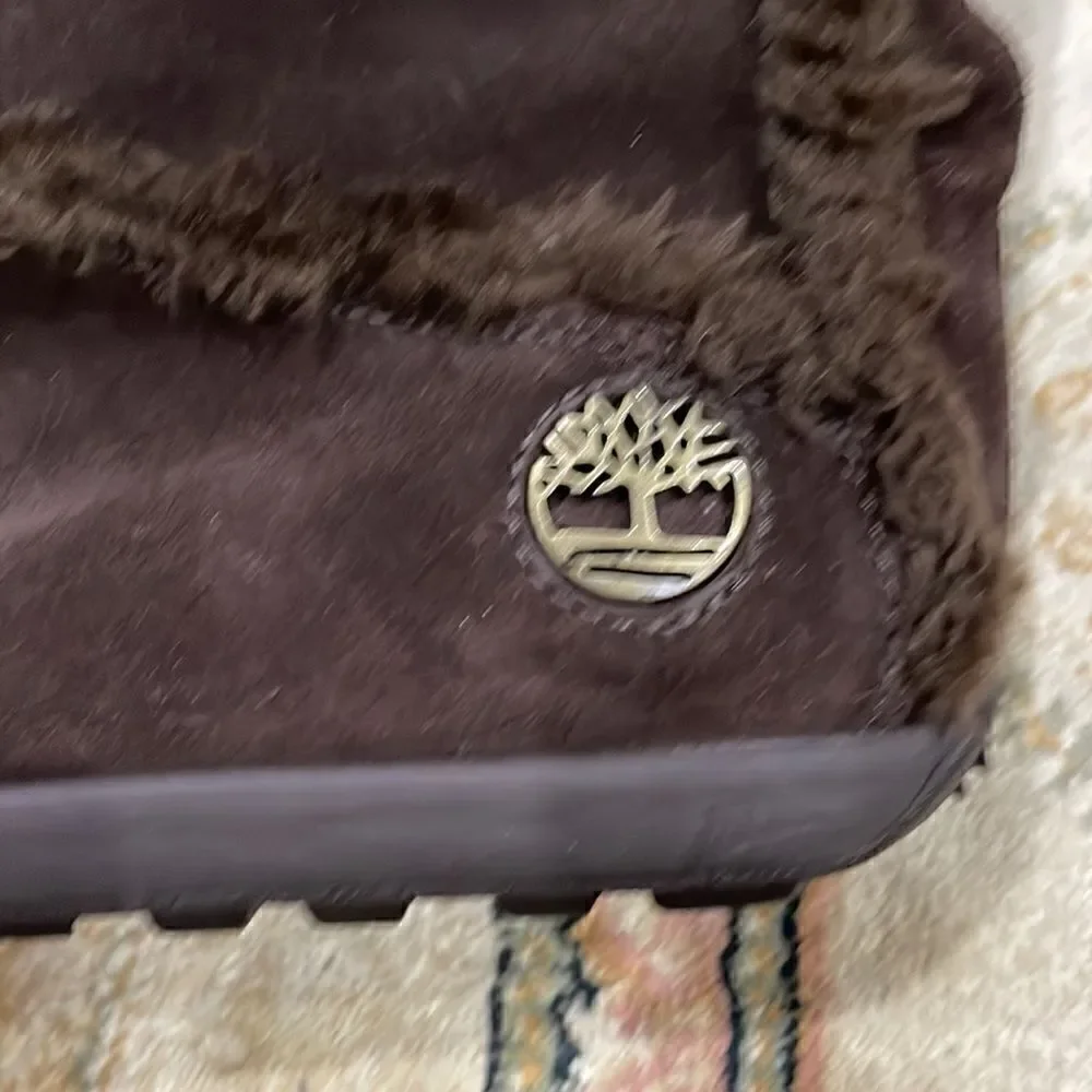 Timberland Mukluk Brown Suede Warm Women’s Sz 5.5M Slip On Faux Fur Winter Boot